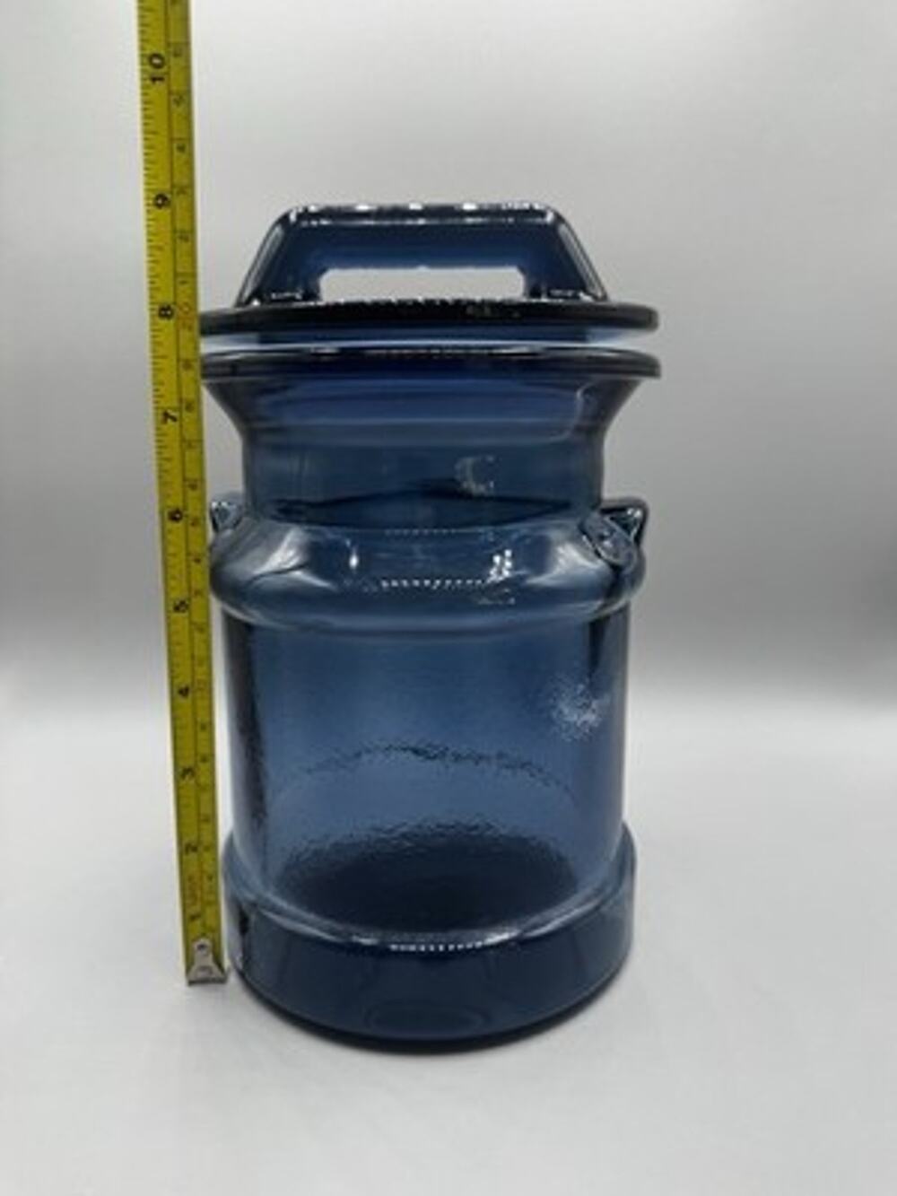 LE Smith Glass Milk Can Cobalt Blue Canister Cookie Storage Candy Jar w Lid 8.5”